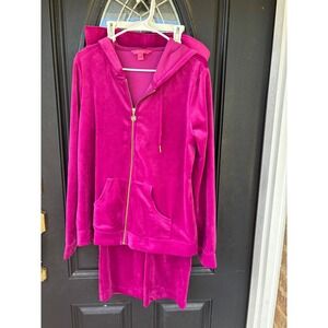 Lilly Pulitzer Bordeaux Berry Velour Full Zip Hoodie Sweatshirt Zipper Large